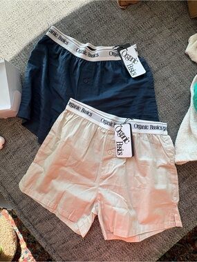 Organic Basics Boxer Shorts Set in Navy and cream white XS nwt